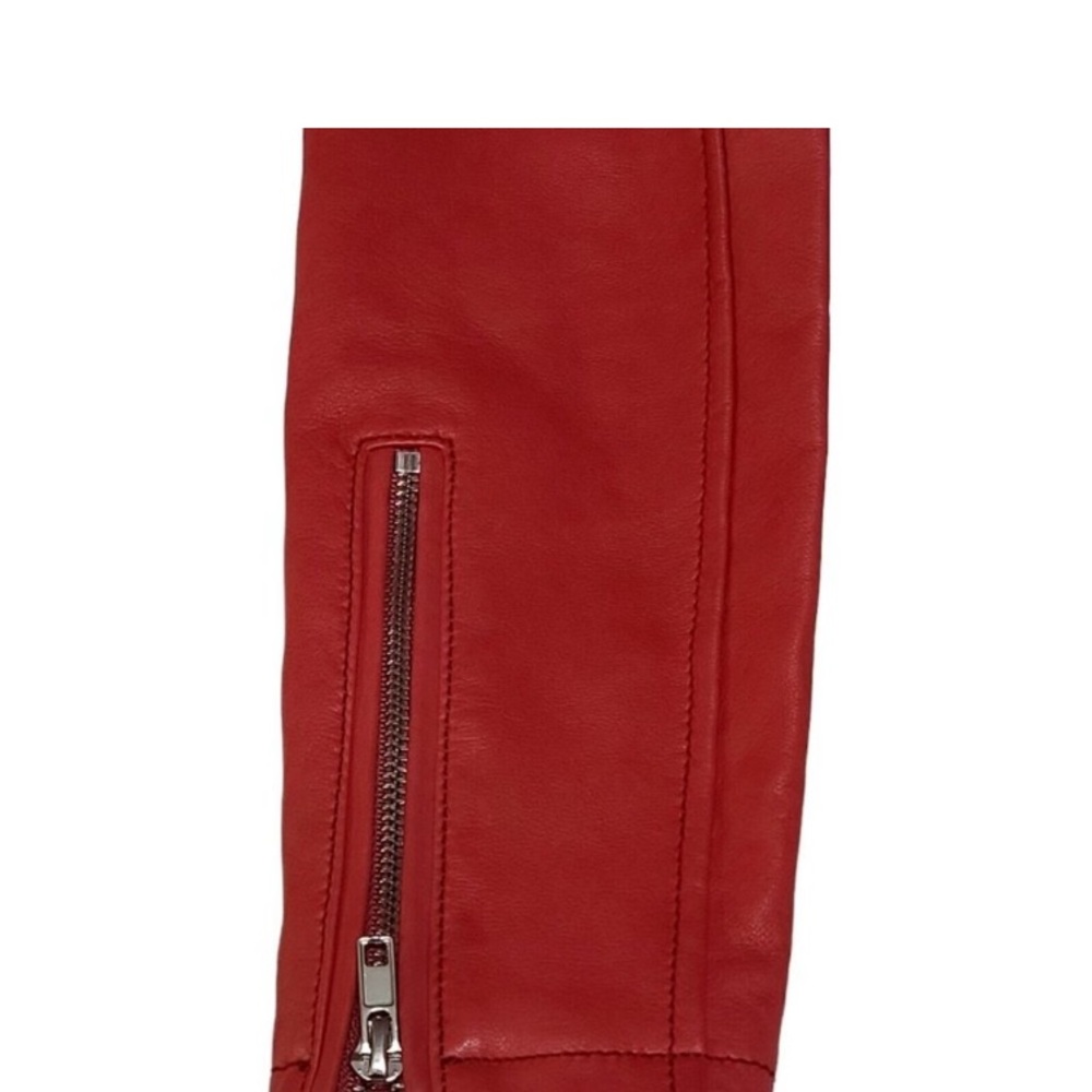 MAJE MOTORCYCLE JACKET NWT RED LEATHER Size-36 - Picture 4 of 11